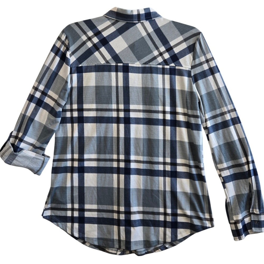 Como Vtg Blue Plaid Button Down Shirt Womens L Roll Tab Sleeve Grunge Casual - Picture 9 of 9